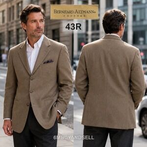 Bernhard Altmann Couture Mens 43R Wool Blazer Sport Coat Tan 3 Button Jacket